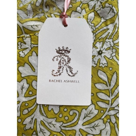 Rachel Ashwell NWT Green/Yellow & Cream Floral 100% Linen Shirt, Size 1X - Picture 4 of 7